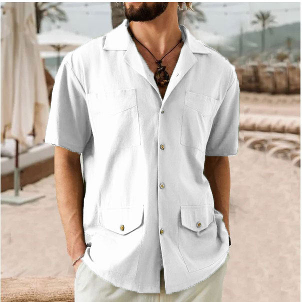Men's Shirt with Short Sleeves – Relaxed Fit – Breathable Natural Material – 4 Pockets