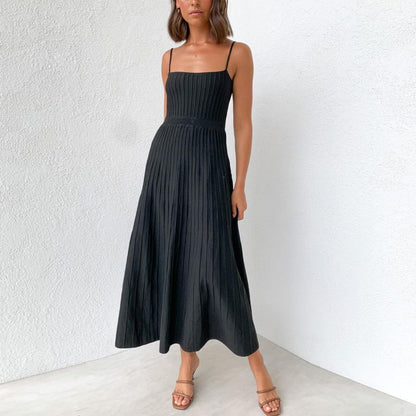 Women's Maxi Dress – Slim Fit – High Waist – Pleated Skirt – Soft Straps