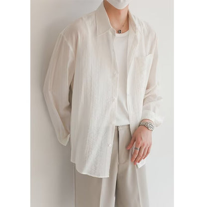 Men's Shirt with Long Sleeves – Relaxed Fit – Button Closure – Natural Fibers