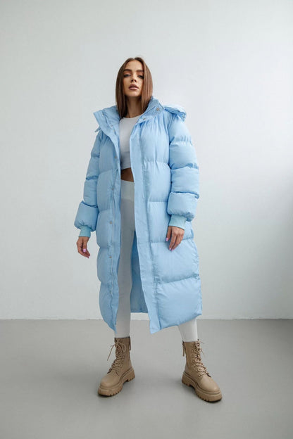 Women’s Puffer Coat - Quilted Insulated - Longline Oversized - High Collar Hood