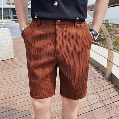 Men's Shorts – Slim Fit – Woven Texture – Button Closure – Knee-Length – Belt Loops