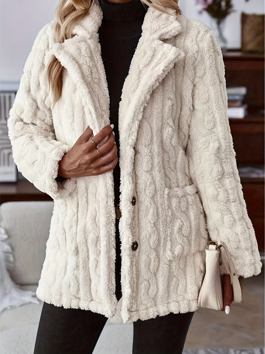 Women's Cardigan Jacket – Oversized Fit – Soft Wavy Texture – Double-Sided with Lapels