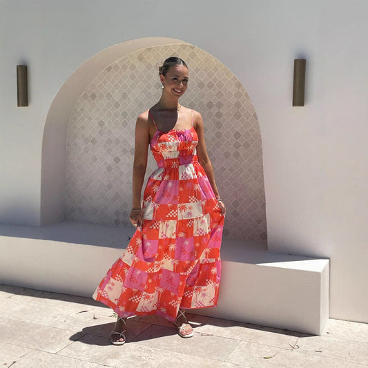 Women's Maxi Dress – Light Cotton Blend – Empire Waist – Spaghetti Straps – Loose Fit