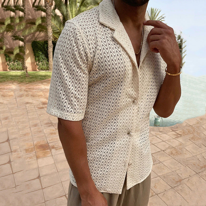 Men's Cardigan – Slim Fit – Breathable Knit – Short Sleeves – Button Closure