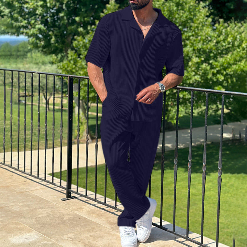 Men's Athleisure Set – Relaxed Fit – Short-Sleeved Shirt & Long Pants