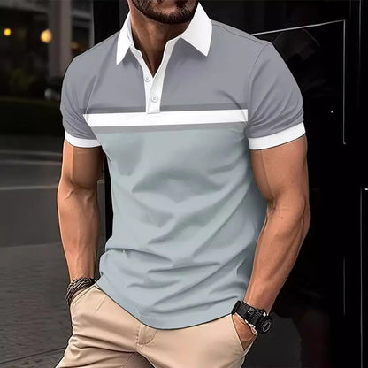 Men's Polo Shirt – Slim Fit – Cotton – Striped Chest – Short Sleeve – Contrast Edge