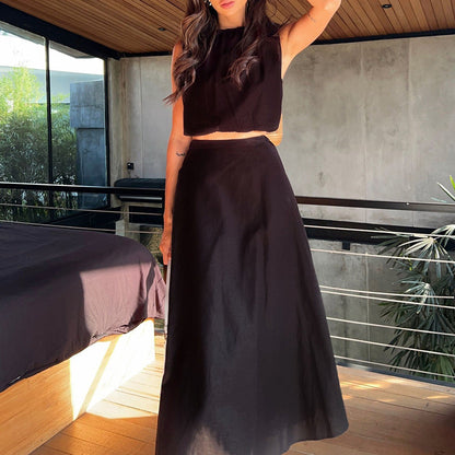 Women's Set – Crop Top and High Waist Skirt – Loose Fit – Breathable and Lightweight