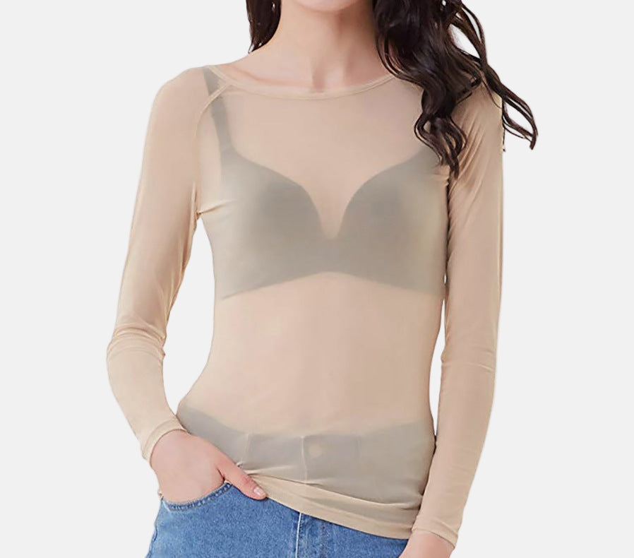 Women's Mesh Blouse – Long Sleeve – Slim Fit – Transparent Lightweight Design