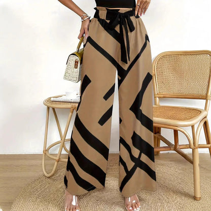 Women's Trousers with Width – High Waist – Light and Breathable – Graphic Pattern – With Belt