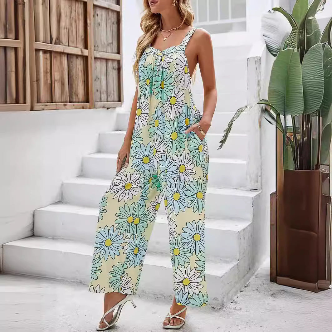 Dame Jumpsuit – Løs Pasform – Brede Ben – Ærmeløs – Let og Åndbar – Printet