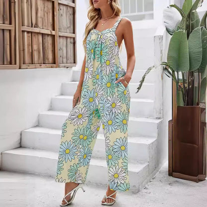 Dame Jumpsuit – Løs Pasform – Brede Ben – Ærmeløs – Let og Åndbar – Printet