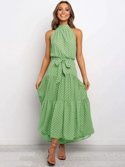 Women's Maxi Dress - Halterneck - A-line - Sleeveless - Elegant and Airy Fit