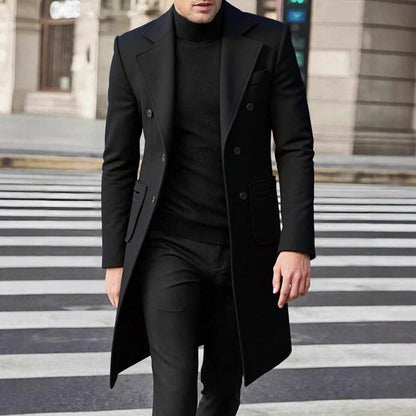 Men's Long Tailored Coat - Double-Breasted Classic - Elegant Urban Wear