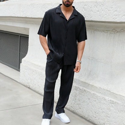 Men's Athleisure Set – Relaxed Fit – Short-Sleeved Shirt & Long Pants