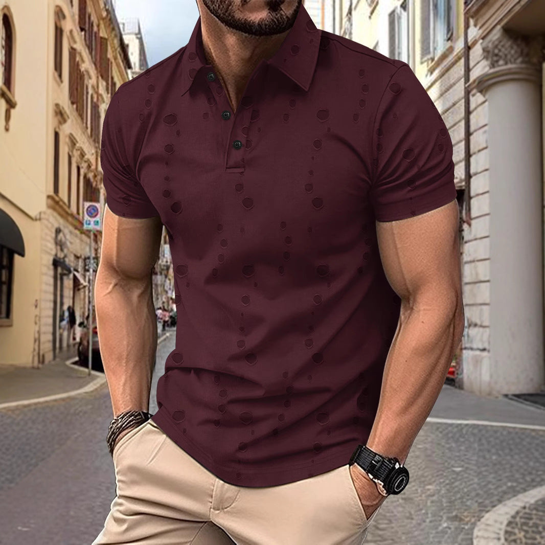 Men's Polo Shirt – Slim Fit – Soft Textured Knit – Short Sleeve – Subtle Pattern