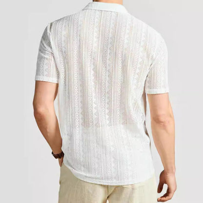 Men's Shirt with Short Sleeves – Relaxed Fit – Soft Knit – Lace Cutouts