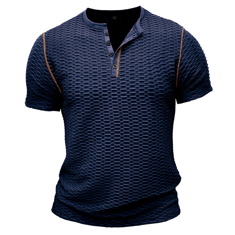 Men's Henley T-shirt – Slim Fit – Textured Design – Short Sleeves Casual Look
