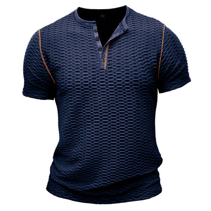 Men's Henley T-shirt – Slim Fit – Textured Design – Short Sleeves Casual Look