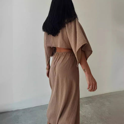 Kjole til kvinder – Maxi længde – Slim fit – V-udskæring – Cut-out talje – Slids