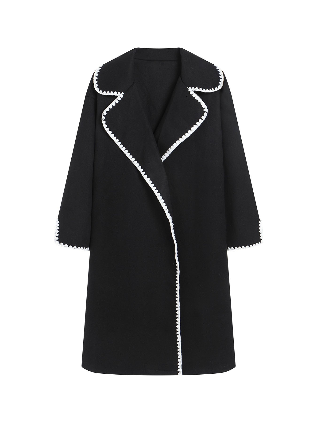 Women's Windbreaker – Wool Texture – Oversized Fit – Open Front – Embroidered Lapel