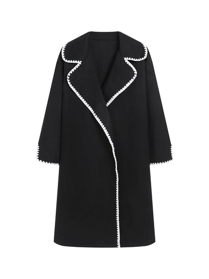 Women's Windbreaker – Wool Texture – Oversized Fit – Open Front – Embroidered Lapel