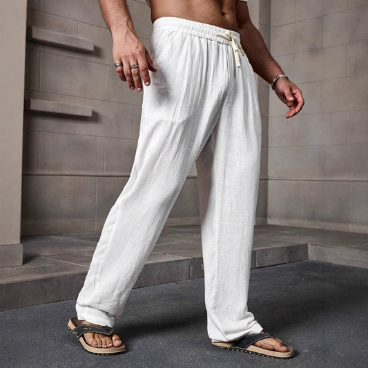 Men's Trousers – Relaxed Fit – Lightweight Breathable Fabric – Adjustable Drawstring – Full Length