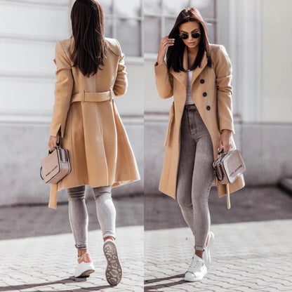 Women's Trench Coat – Tailored Fit – Wool Look – Long Double-Breasted Front