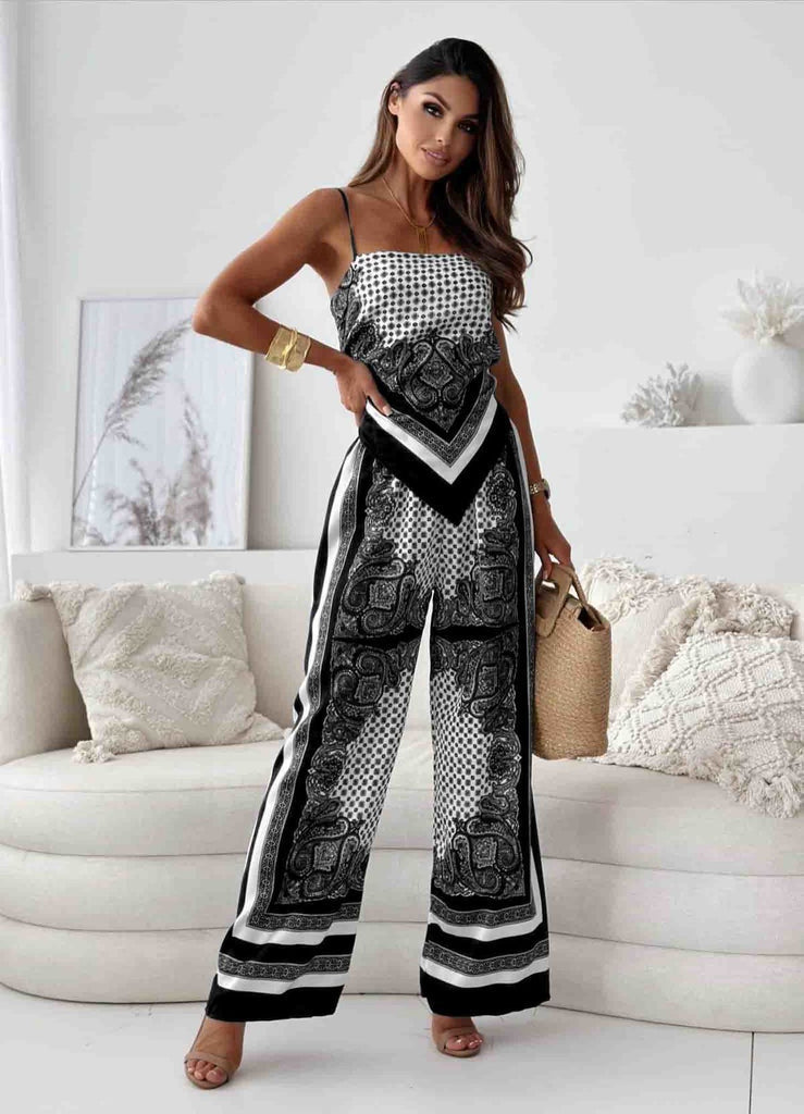Women's Jumpsuit – Luxurious Fabric – Relaxed Fit – Spaghetti Straps – Wide Legs