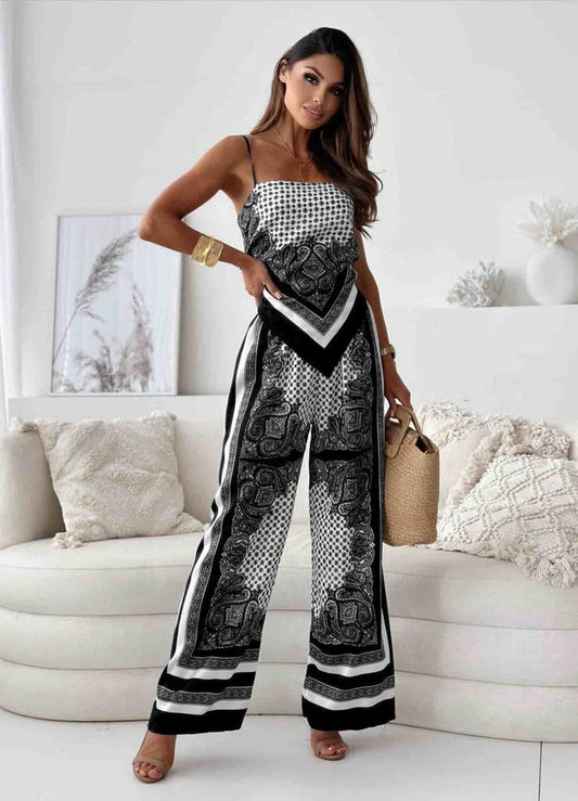Women's Jumpsuit – Luxurious Fabric – Relaxed Fit – Spaghetti Straps – Wide Legs