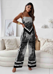Women's Jumpsuit – Luxurious Fabric – Relaxed Fit – Spaghetti Straps – Wide Legs