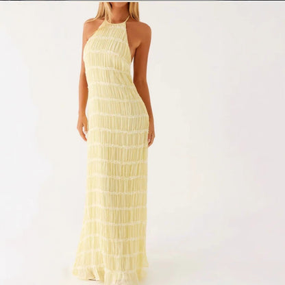 Dress for Women – Maxi Dress – Halterneck – Soft Drape – Ruched Bodice – Lace Trim