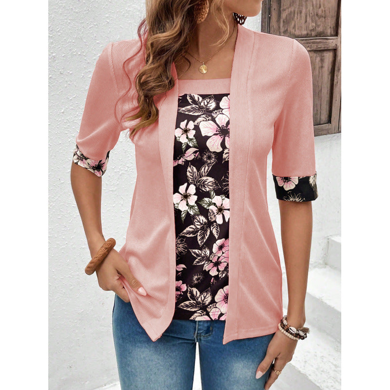 Women's Blouse – Layered Design – Relaxed Fit – Soft Knit – Half Sleeve