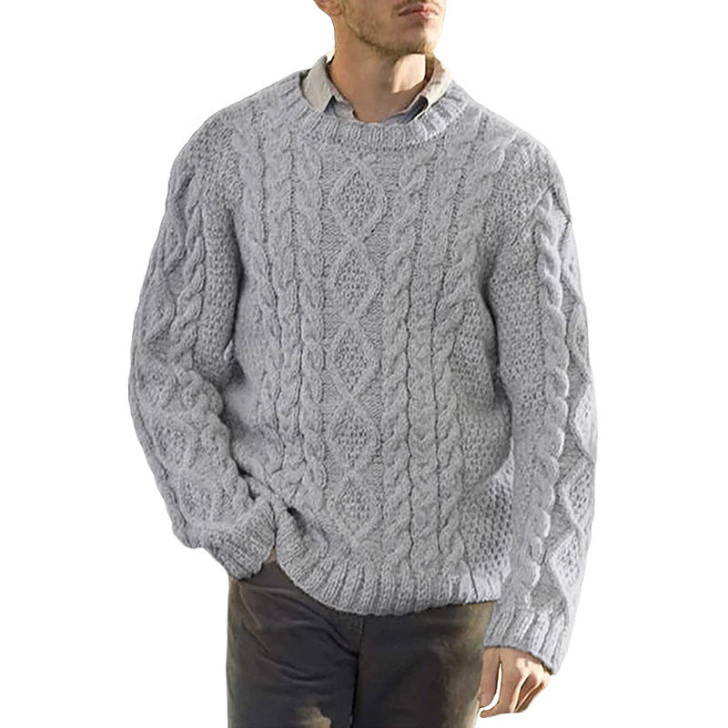 Men's Sweater – Chunky Cable Knit – Oversized Fit – Round Neck Long-Sleeved