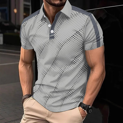 Men's Polo T-shirt – Slim Fit – Breathable Material – Graphic Pattern – Sporty Stripes