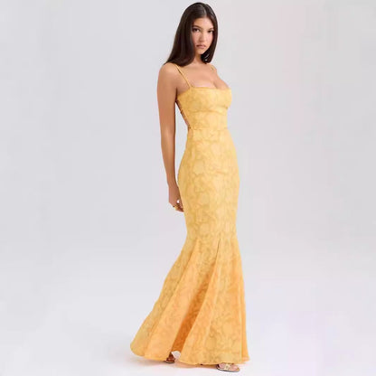 Women's Maxi Dress – Slim Fit – Lace – Spaghetti Straps – Elegant Party Dress