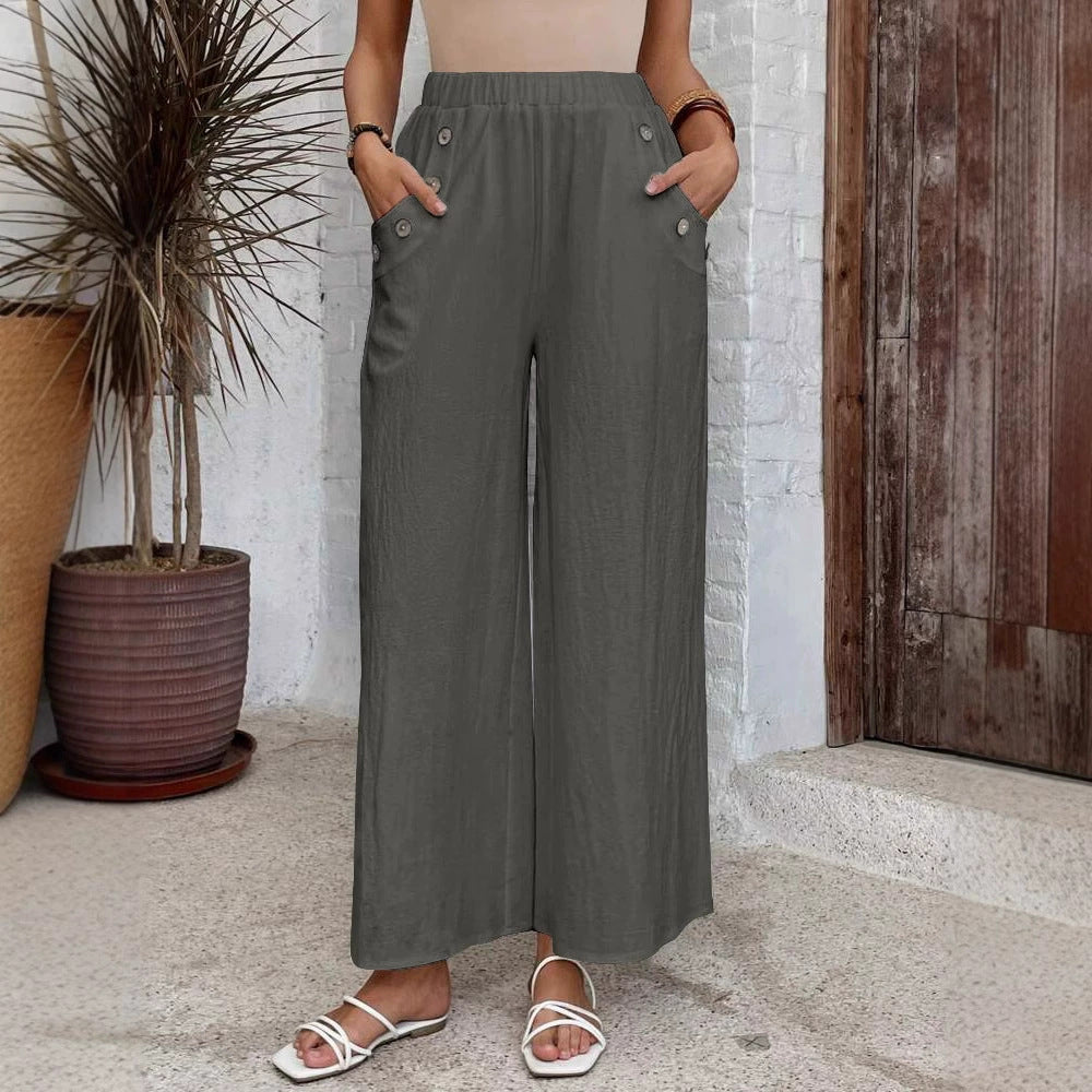 Women's Pants – Cropped Wide Leg – Elastic Waist – Light Breathable Comfort Fit