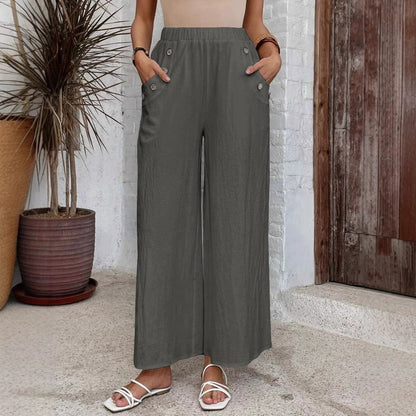 Women's Pants – Cropped Wide Leg – Elastic Waist – Light Breathable Comfort Fit