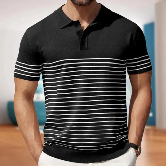 Men's Polo Shirt – Classic Fit – Soft Knit – Short Sleeves – Striped Design