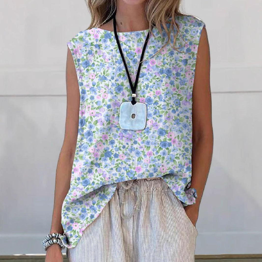 Women's Sleeveless Top – Relaxed Fit – Floral Pattern – Lightweight and Breathable