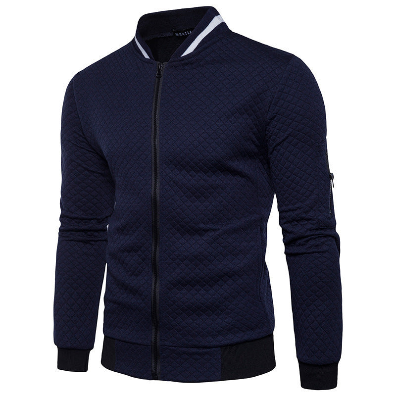 Men's Cardigan – Slim Fit – Quilted Structure – Zipper – Ribbed Edges – Sleeve Pocket