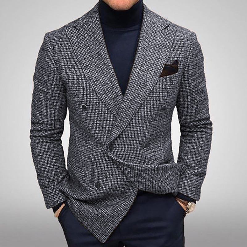 Men's Blazer – Tailored Fit – Double-Breasted – Tweed Texture – Peak Lapels