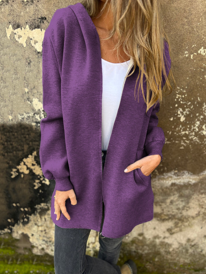 Women's Hoodie – Relaxed Fit – Zipper – Mid-Length with Pockets