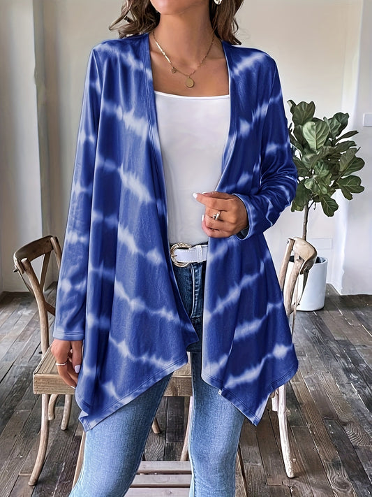 Women's Cardigan – Open Front – Long Sleeve – Tie-Dye Pattern – Casual Chic Layer