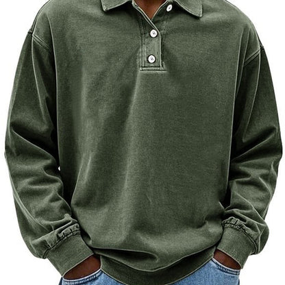 Herre Langærmet Poloshirt – 100% Bomuld – Afslappet Pasform – Knapkrave Casual