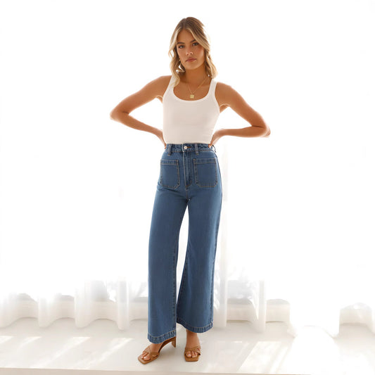 Women's Jeans – High Waist – Relaxed Fit – Wide Legs – Full Length Denim
