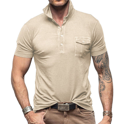 Men's Polo Shirt – Slim Fit – Breathable Cotton – Stand Collar – Chest Pocket with Button