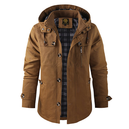 Theo Hooded Casual Jacket | Plaid Lining Button Pockets Jacket