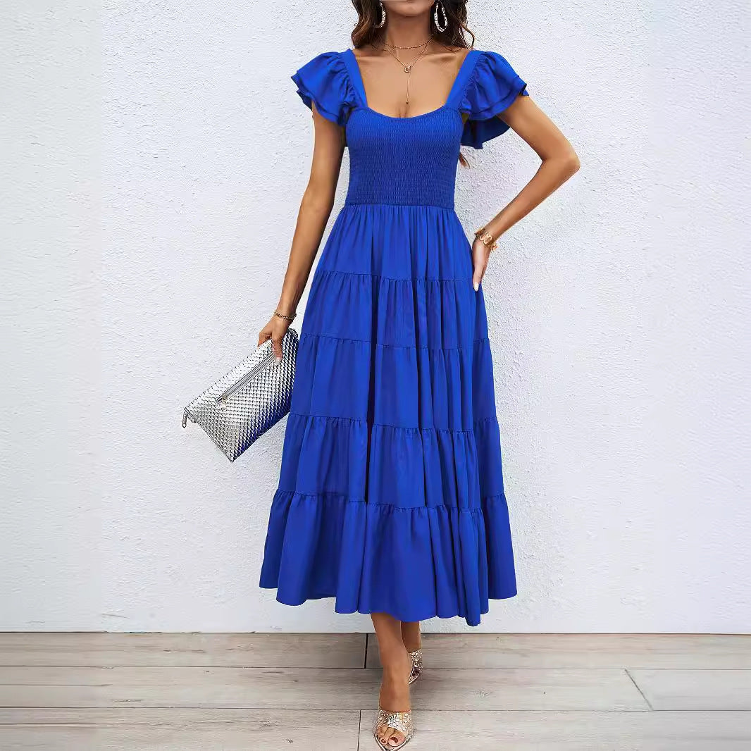 Dress for Women – Smocked Bodice – Ruched Straps – Light A-line Maxi Design