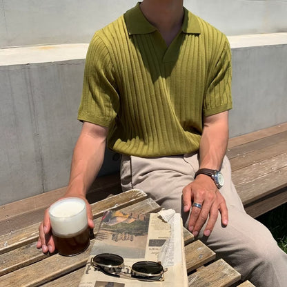 Men's Polo Shirt – Standard Fit – Ribbed Texture – Short-Sleeved Casual Style