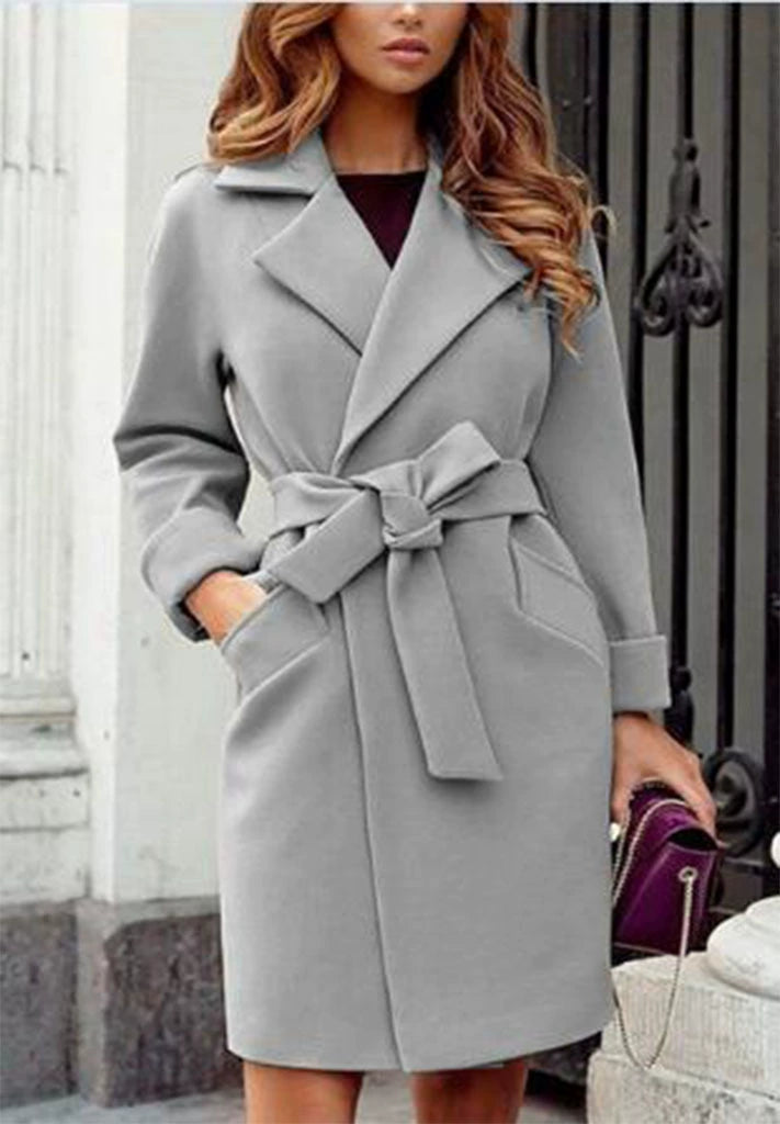 Women's Trench Coat - Long Tailored Fit - Wide Lapels - Tie Belt at Waist